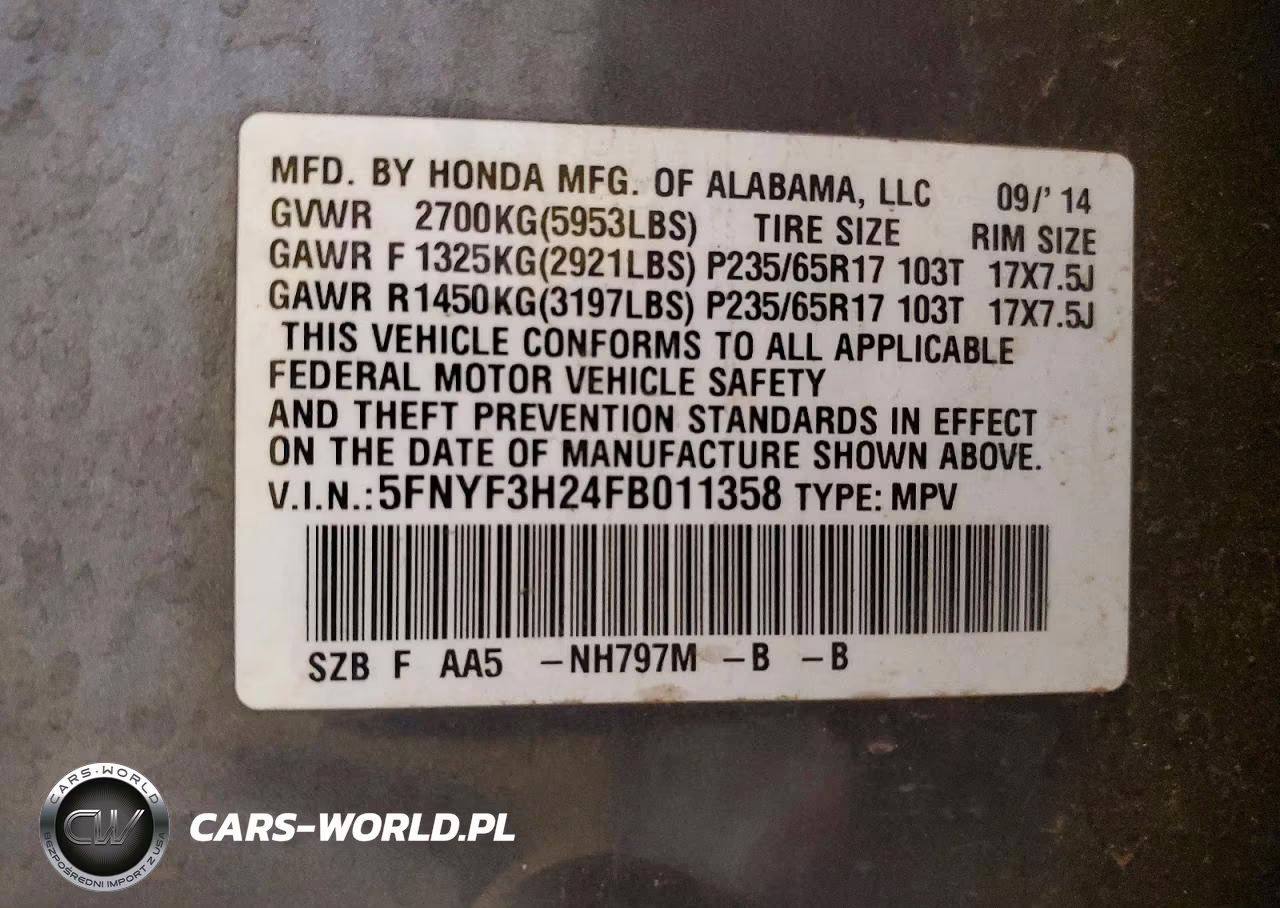 2015 Honda Pilot Lx VIN:5FNYF3H24FB011358 - 14