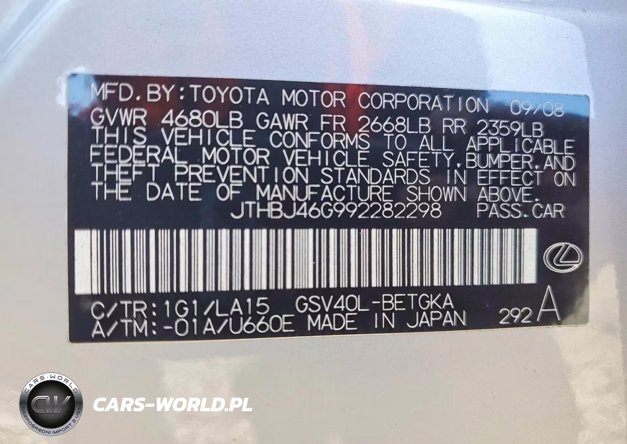 2009 Lexus Es 350 VIN:JTHBJ46G992282298 - 12