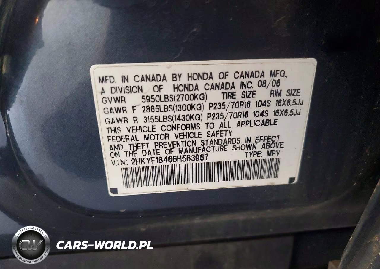 2006 Honda Pilot Ex VIN:2HKYF18466H563967 - 13