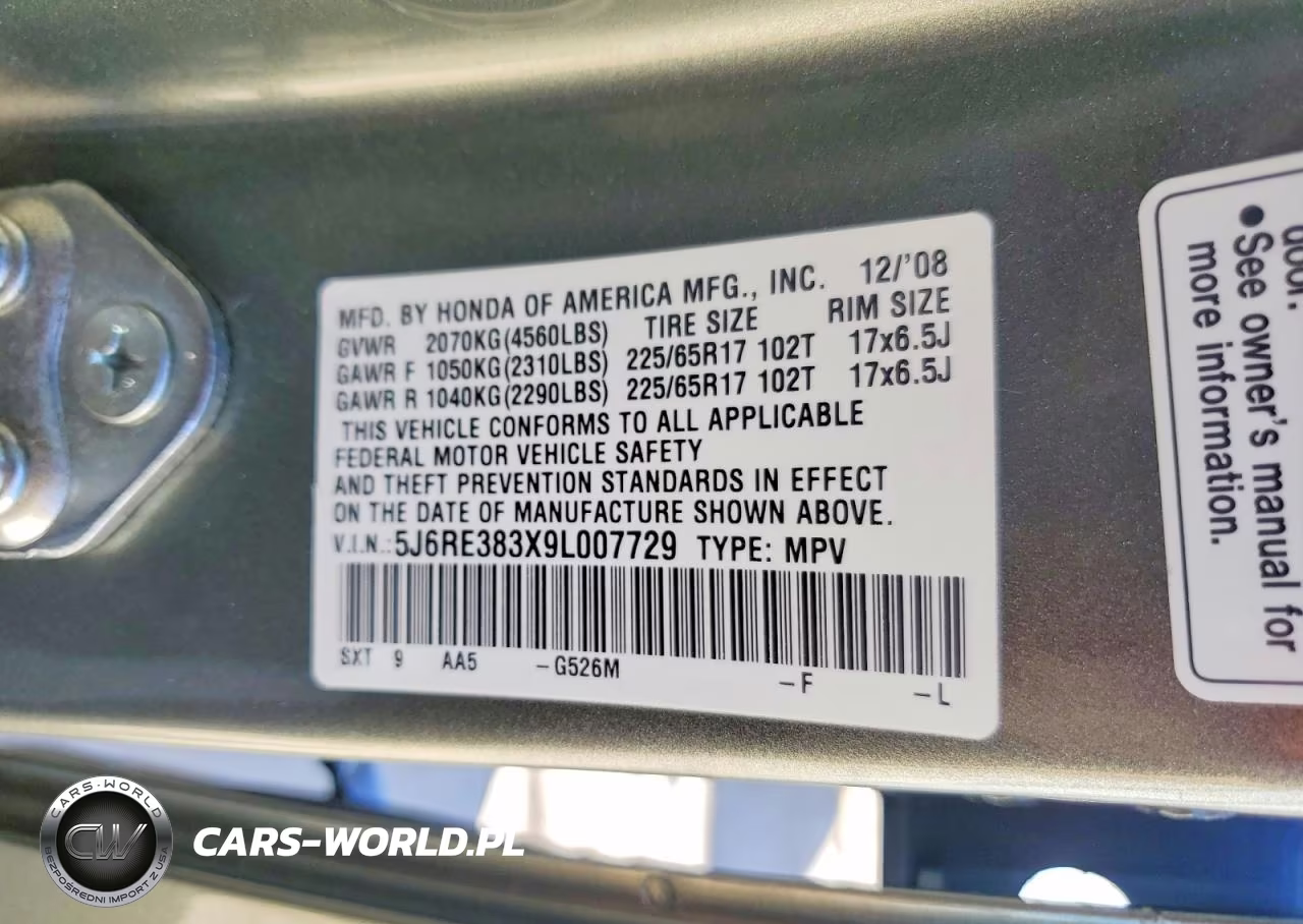 2009 Honda Cr-V Lx VIN:5J6RE383X9L007729 - 12