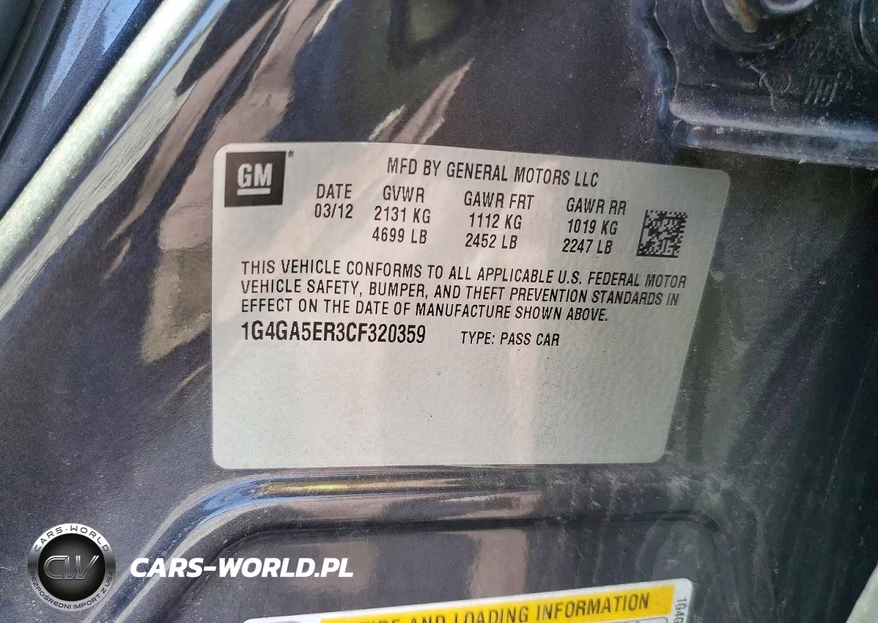 2012 Buick Lacrosse VIN:1G4GA5ER3CF320359 - 12