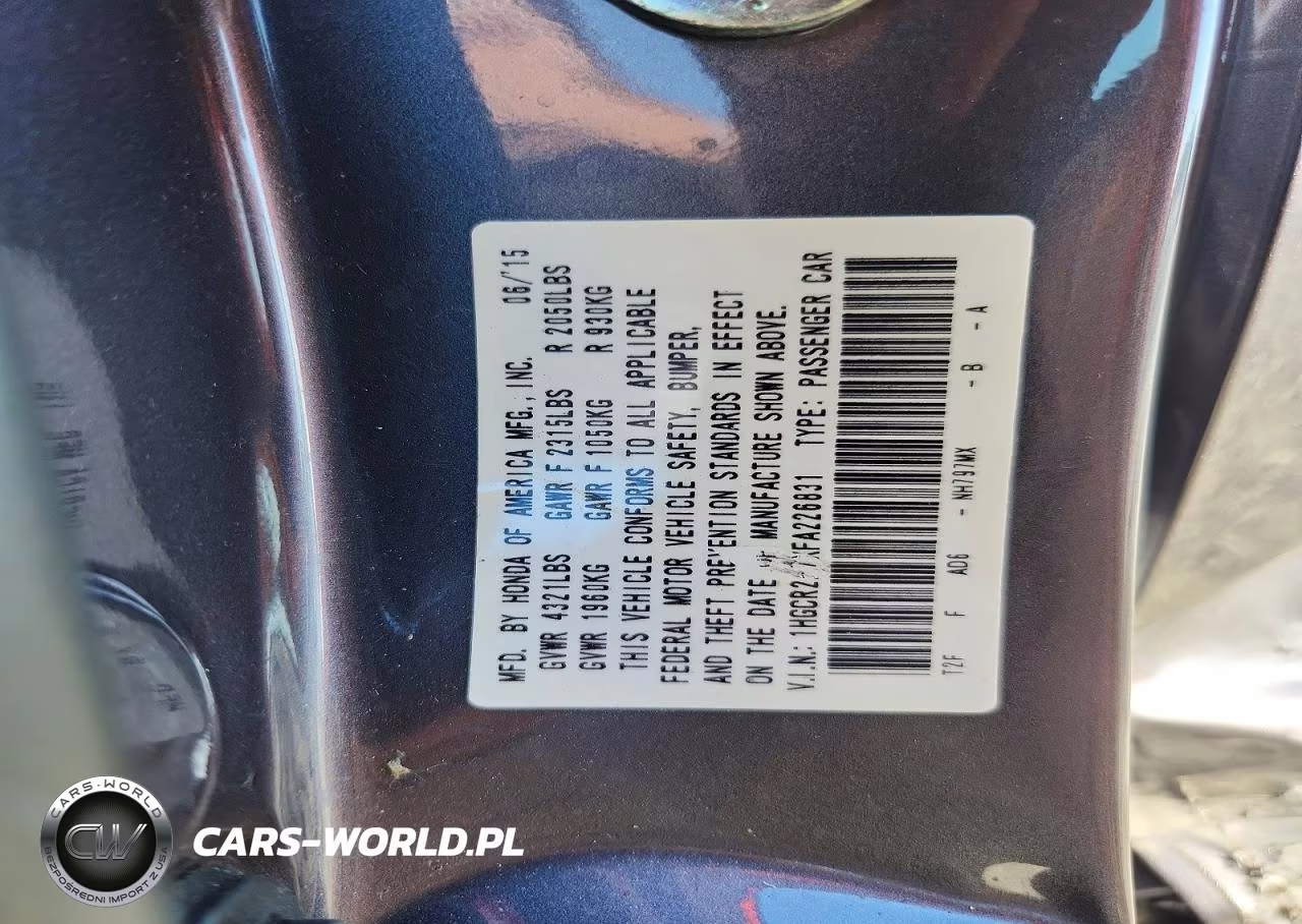 2015 Honda Accord Ex VIN:1HGCR2F7XFA226831 - 12