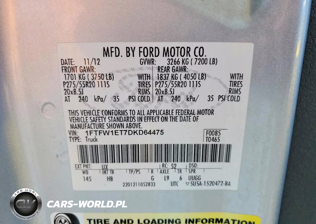 2013 Ford F150 Supercrew VIN:1FTFW1ET7DKD64475 - 13