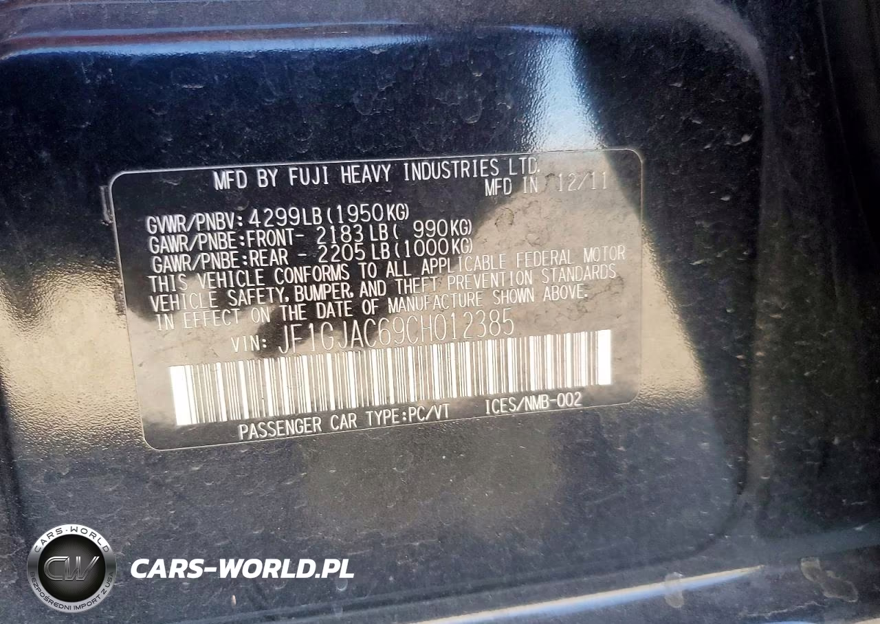 2012 Subaru Impreza Premium VIN:JF1GJAC69CH012385 - 12