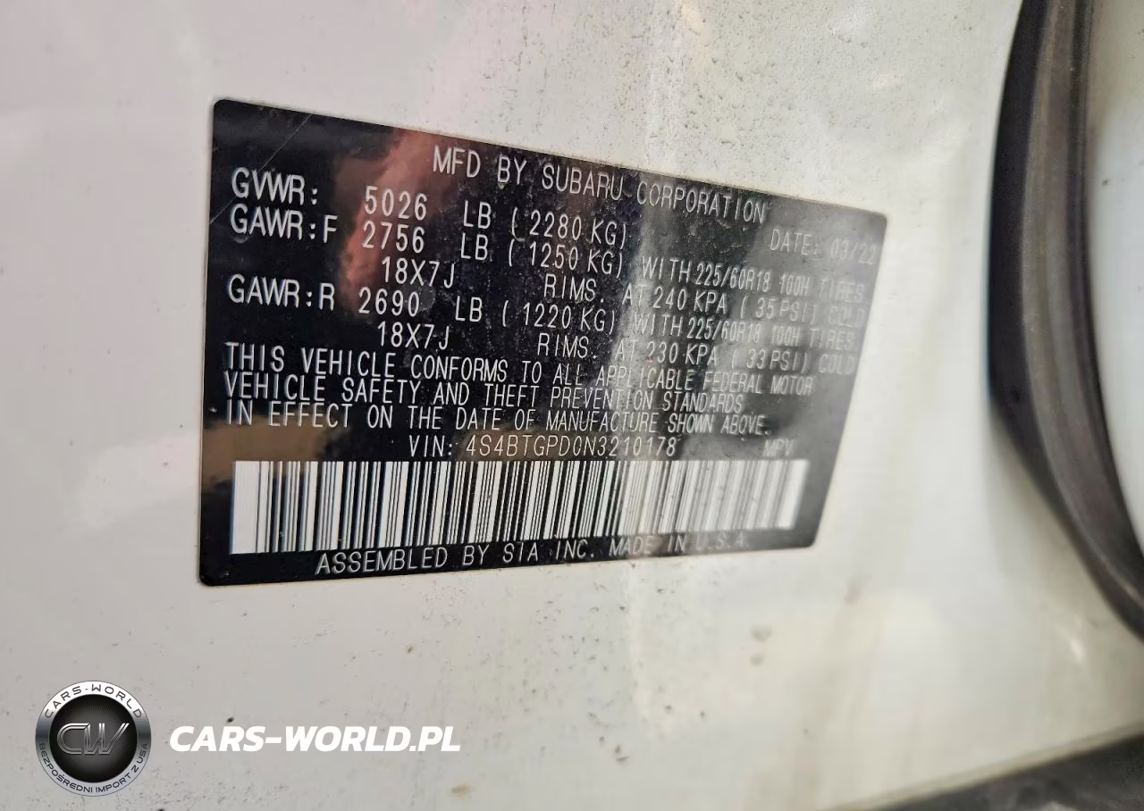 2022 Subaru Outback Touring VIN:4S4BTGPD0N3210178 - 13