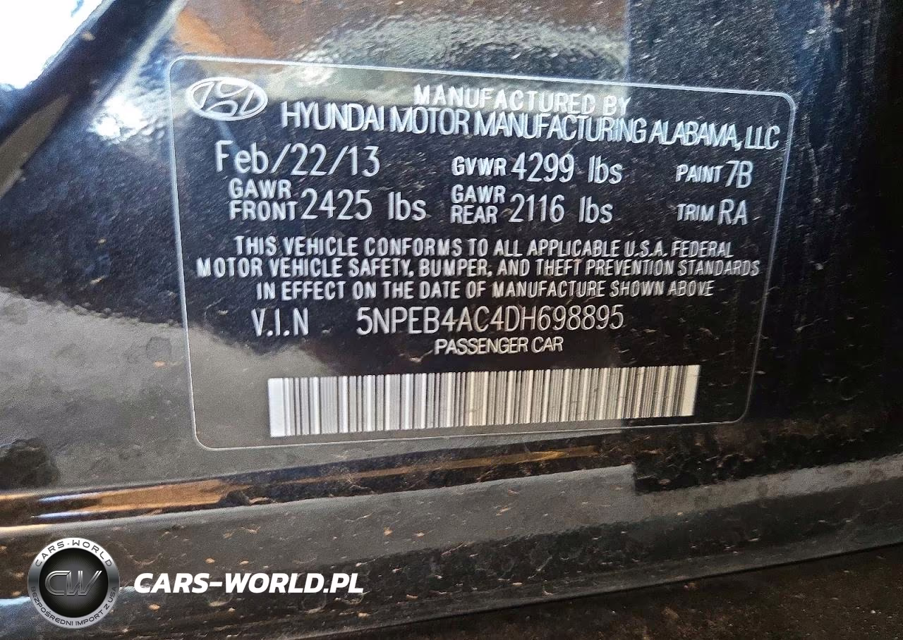 2013 Hyundai Sonata Gls VIN:5NPEB4AC4DH698895 - 13