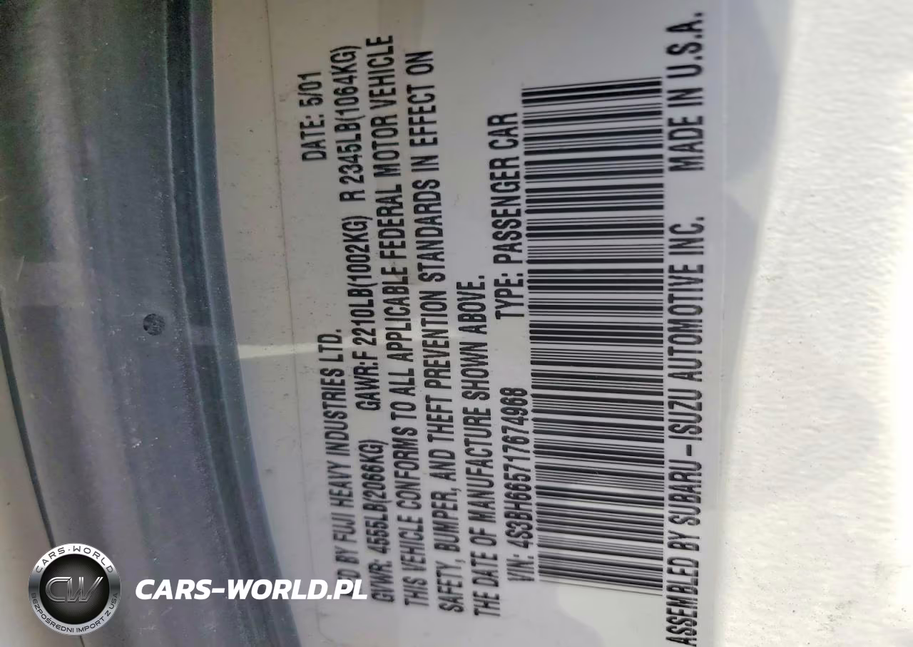 2001 Subaru Legacy Outback VIN:4S3BH665717674968 - 13