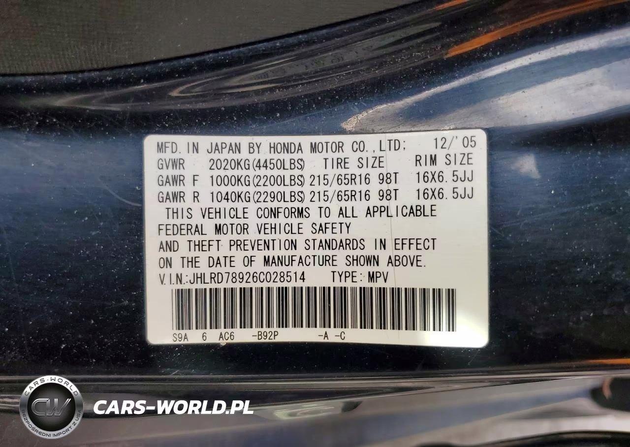 2006 Honda Cr-V Se VIN:JHLRD78926C028514 - 13