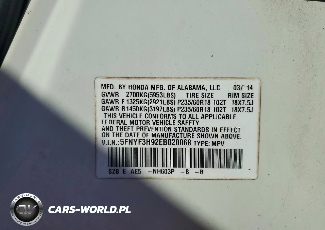 2014 Honda Pilot Touring VIN:5FNYF3H92EB020068 - 14