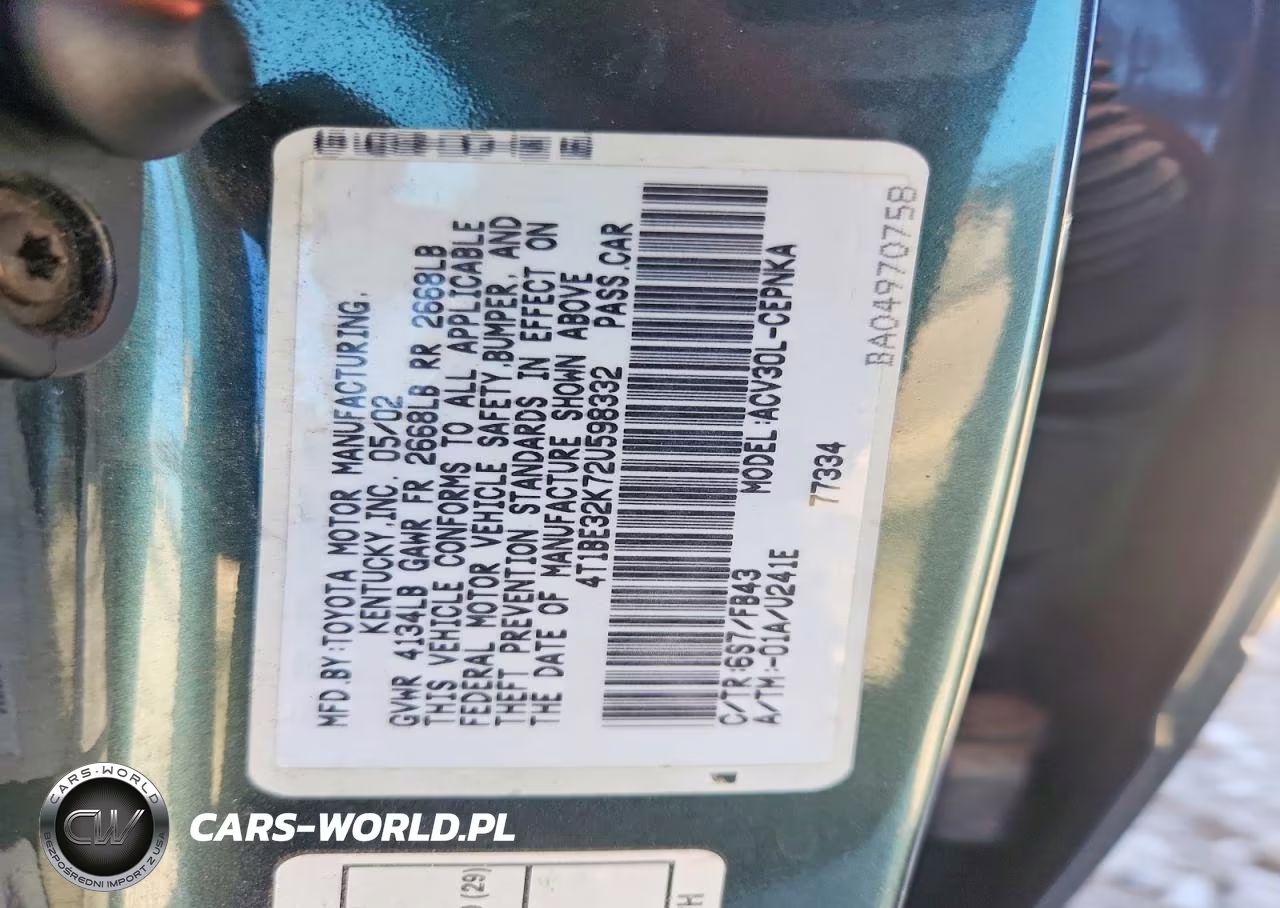 2002 Toyota Camry Le VIN:4T1BE32K72U598332 - 12