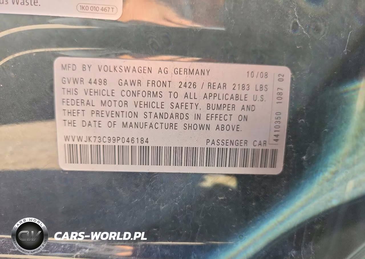 2009 Volkswagen Passat Turbo VIN:WVWJK73C99P046184 - 12