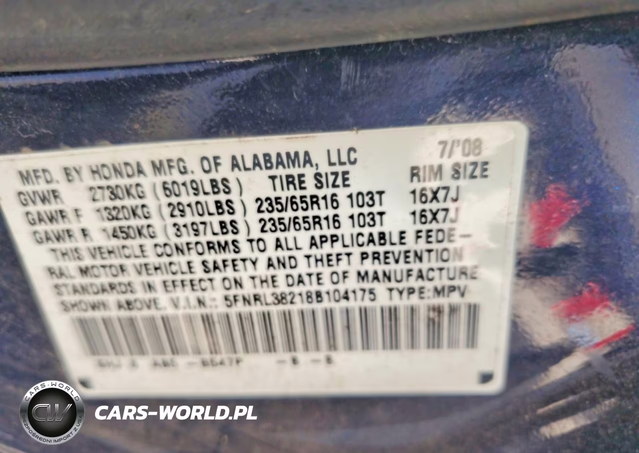 2008 Honda Odyssey Lx VIN:5FNRL38218B104175 - 13