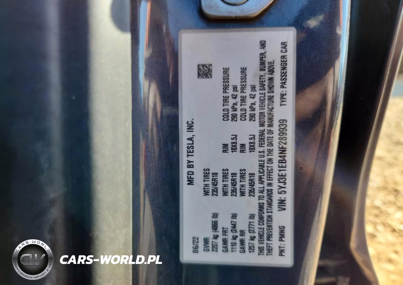 2022 Tesla Model 3 VIN:5YJ3E1EB4NF289939 - 12