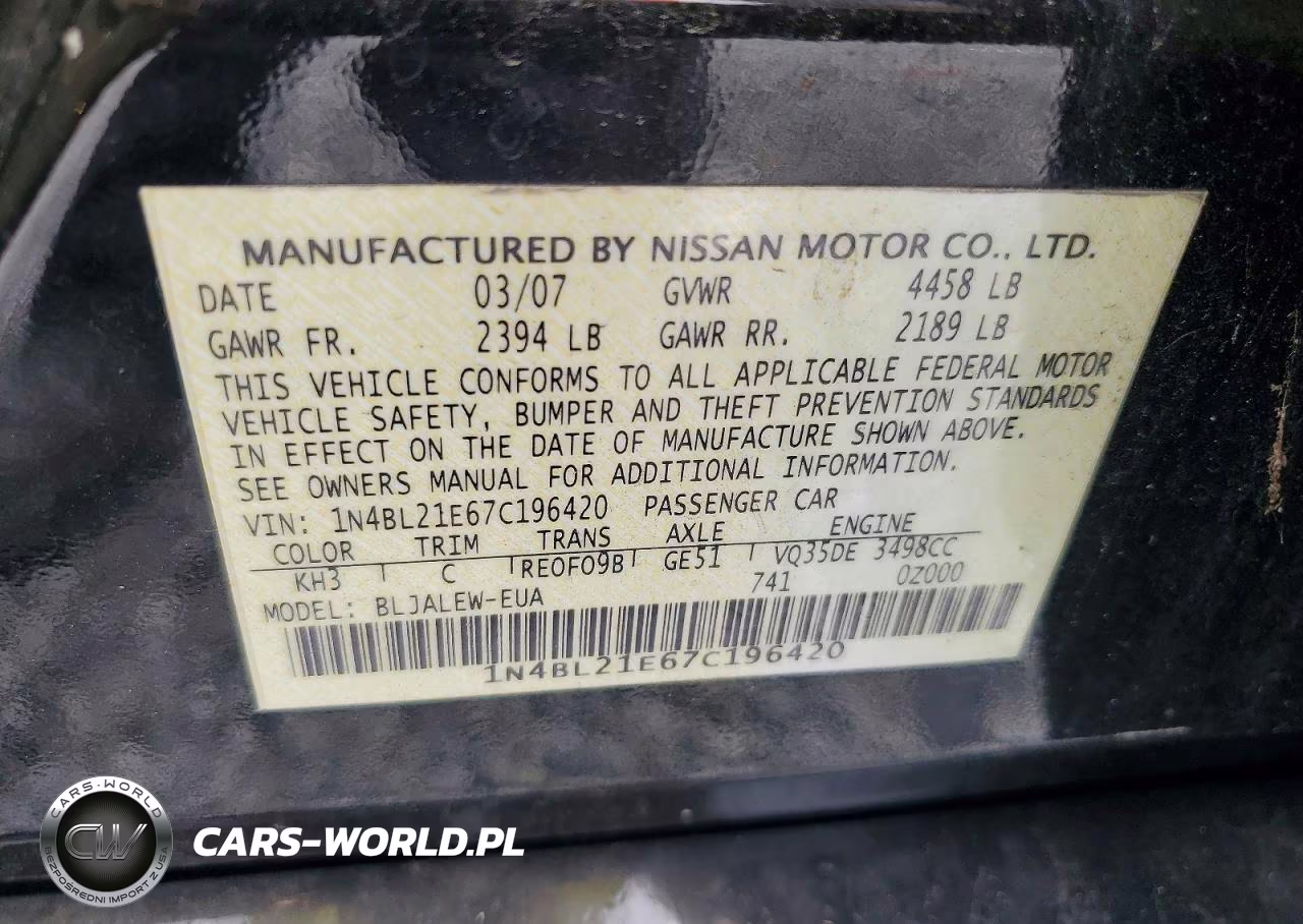 2007 Nissan Altima 3.5 Se VIN:1N4BL21E67C196420 - 12