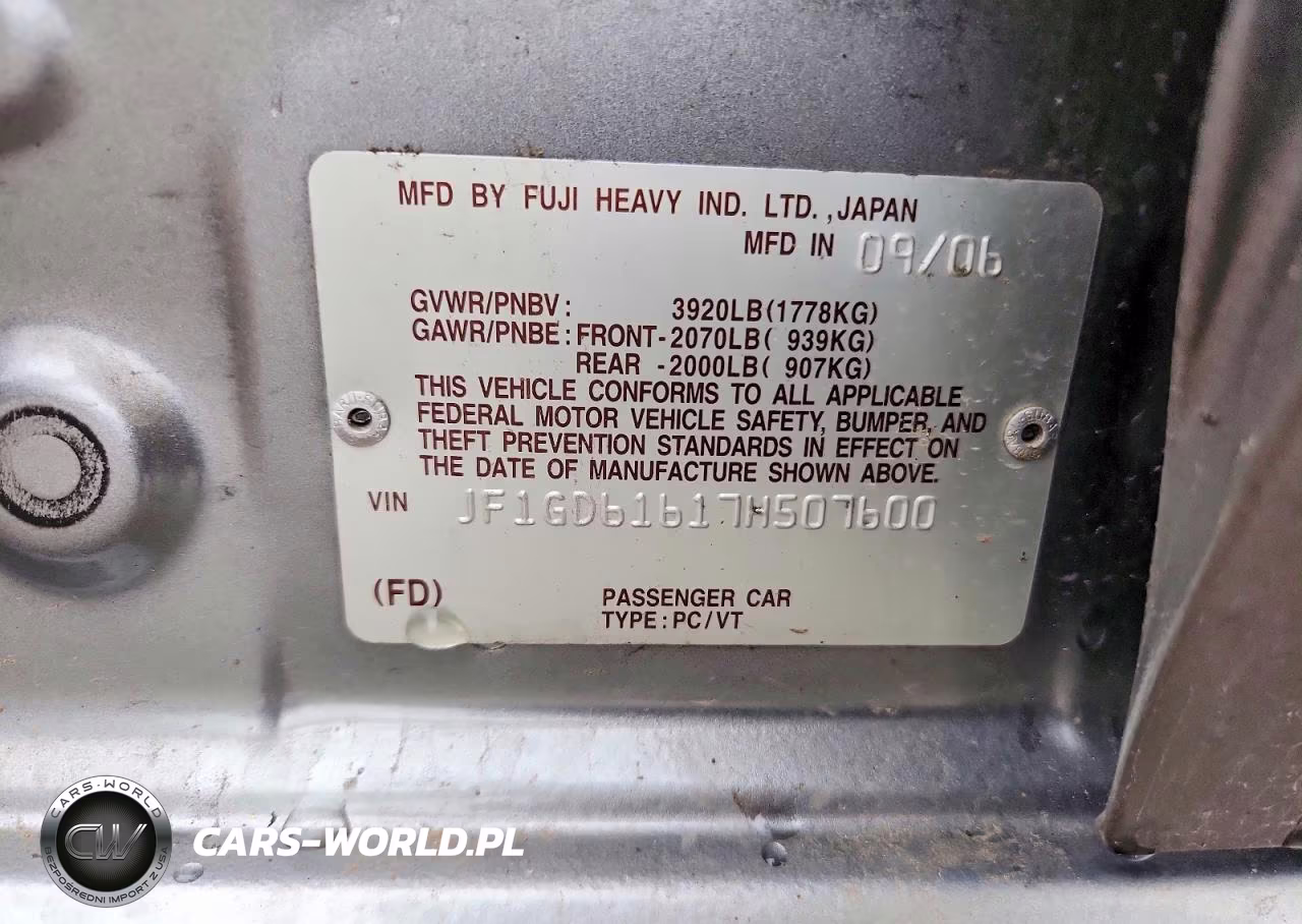 2007 Subaru Impreza 2.5I VIN:JF1GD61617H507600 - 12