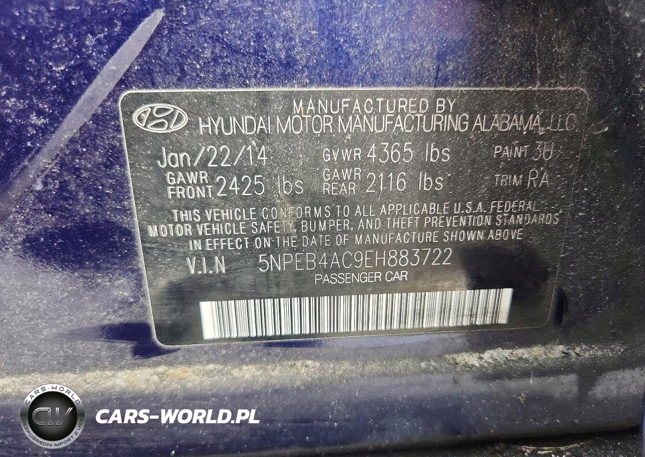 2014 Hyundai Sonata Gls VIN:5NPEB4AC9EH883722 - 13