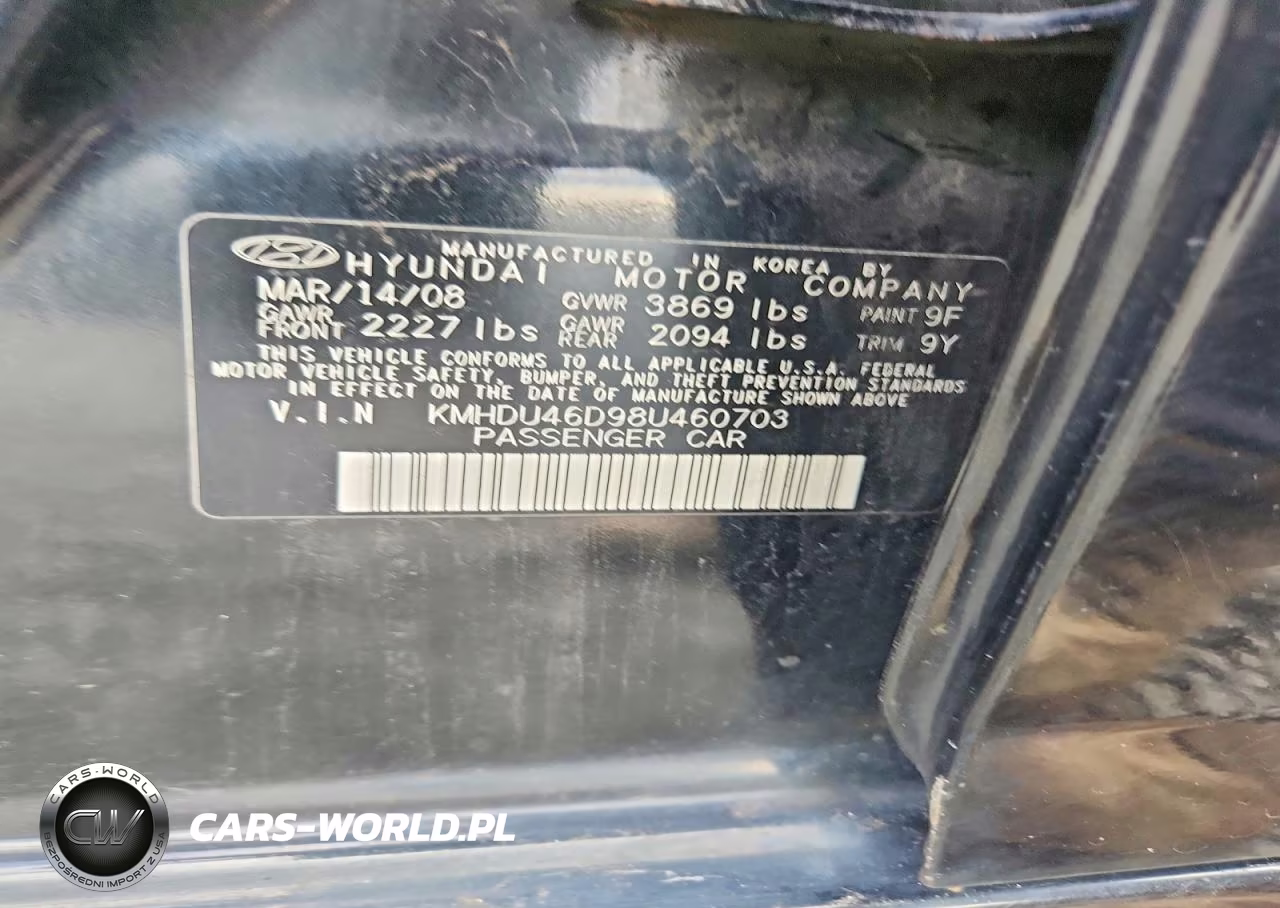 2008 Hyundai Elantra Gls VIN:KMHDU46D98U460703 - 12