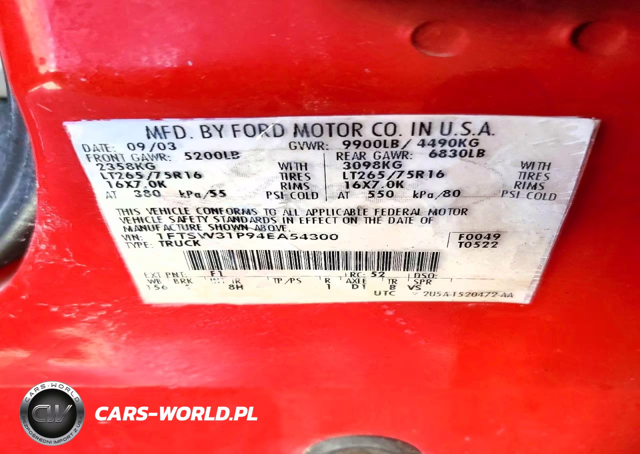2004 Ford F350 Srw Super Duty VIN:1FTSW31P94EA54300 - 12