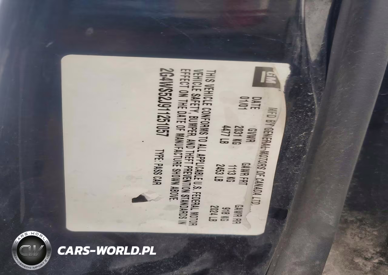 2001 Buick Century Custom VIN:2G4WS52J911251057 - 12