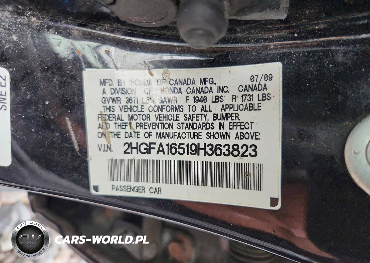 2009 Honda Civic Lx VIN:2HGFA16519H363823 - 12