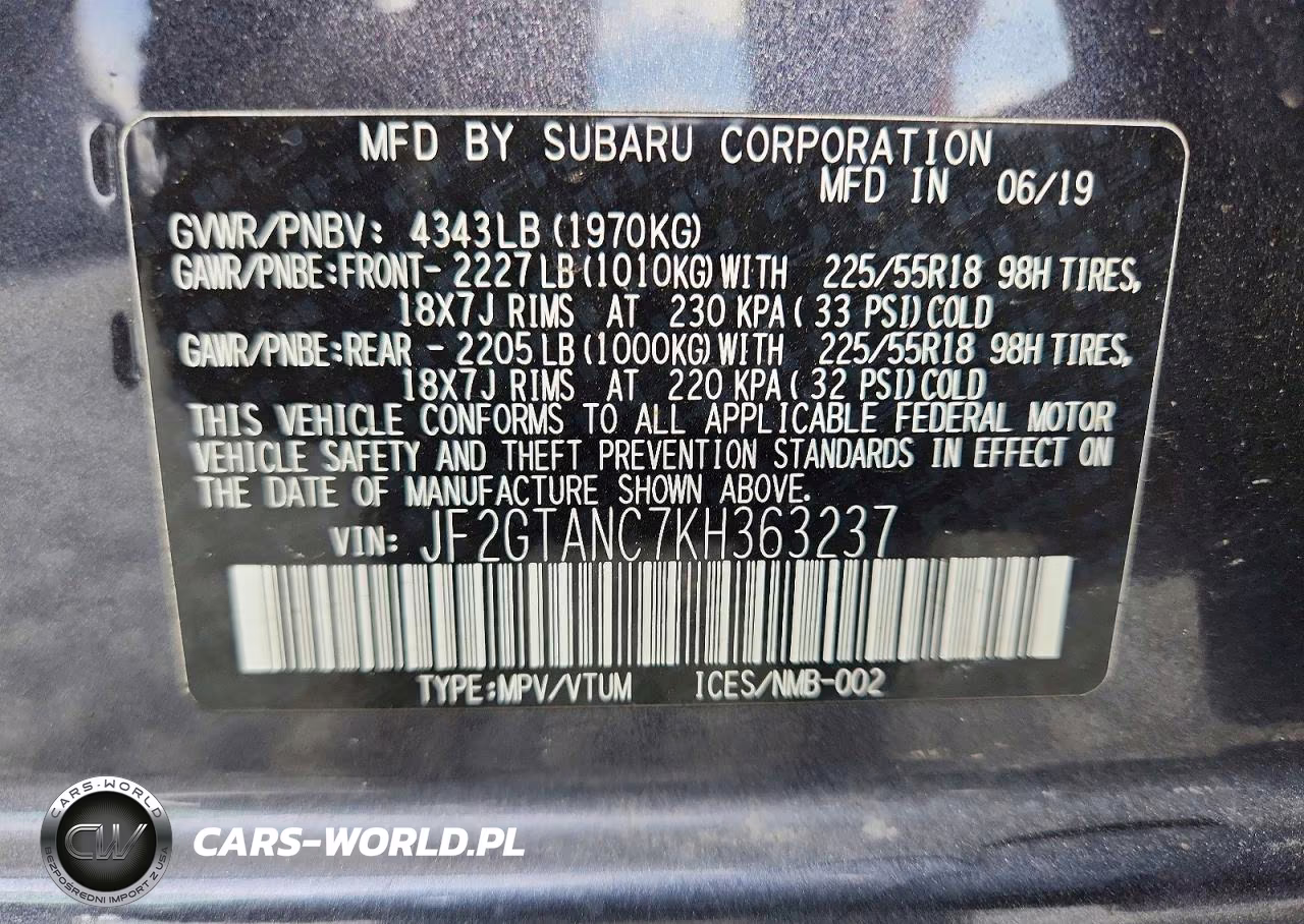2019 Subaru Crosstrek Limited VIN:JF2GTANC7KH363237 - 13
