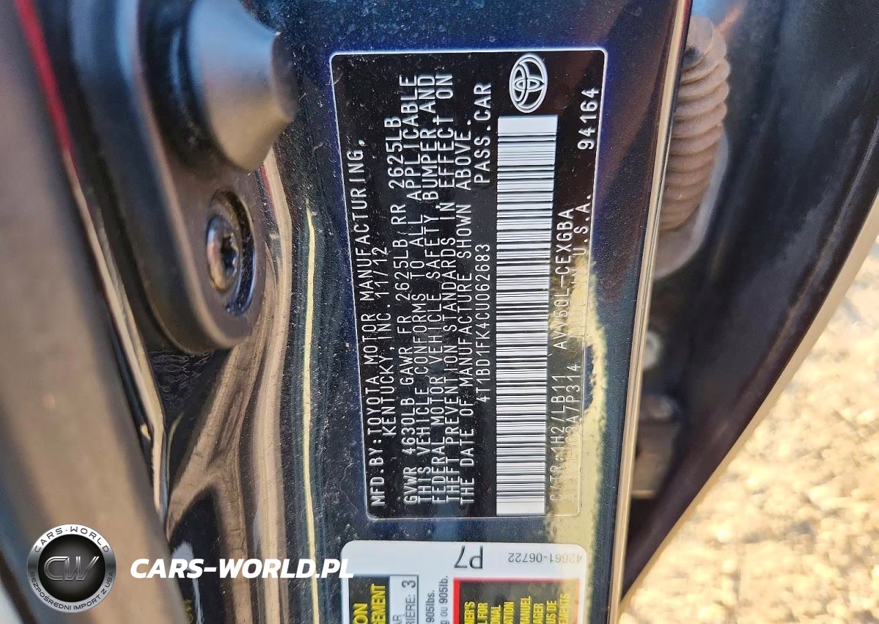 2012 Toyota Camry Hybrid Xle VIN:4T1BD1FK4CU062683 - 12