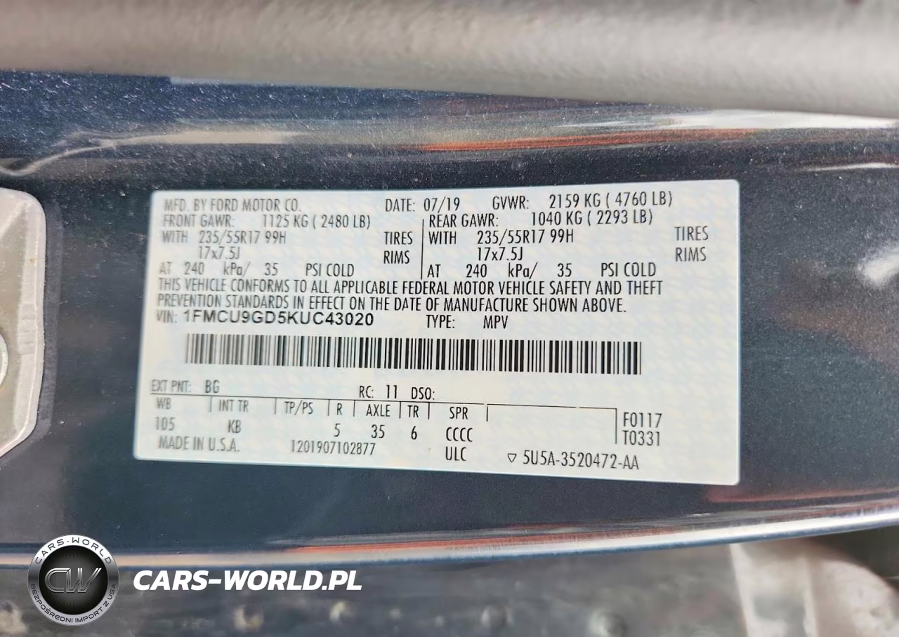 2019 Ford Escape Se VIN:1FMCU9GD5KUC43020 - 13