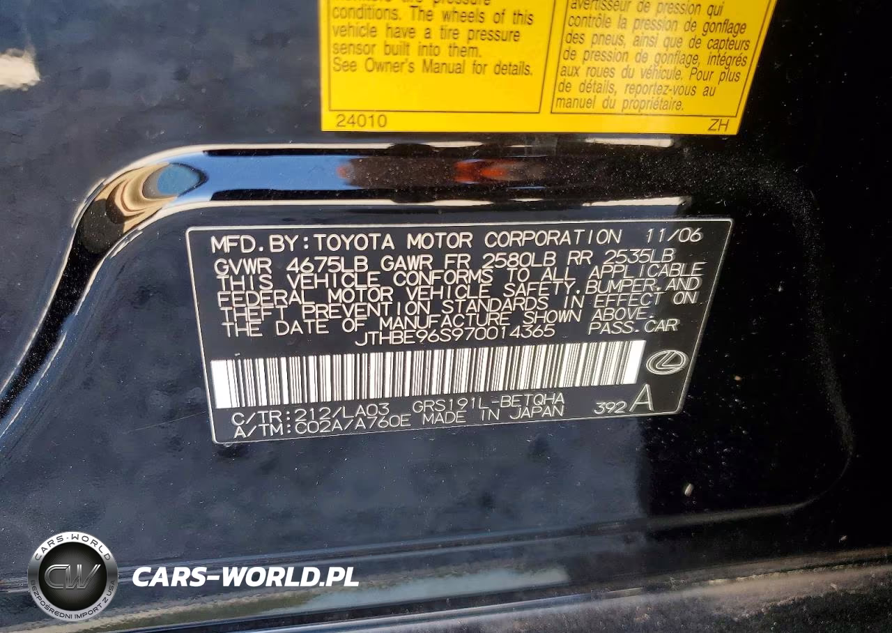 2007 Lexus Gs 350 VIN:JTHBE96S970014365 - 12