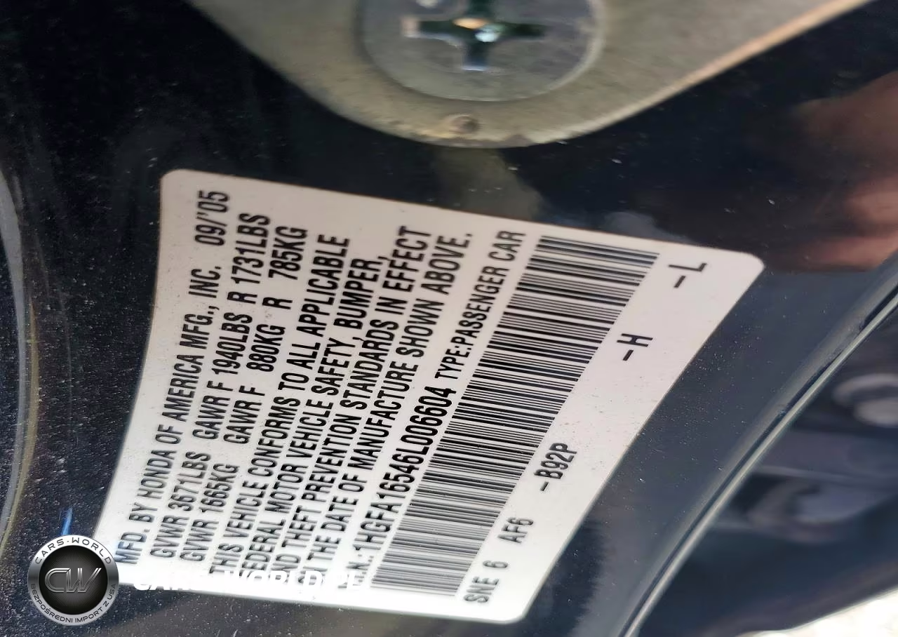 2006 Honda Civic Lx VIN:1HGFA16546L006604 - 13