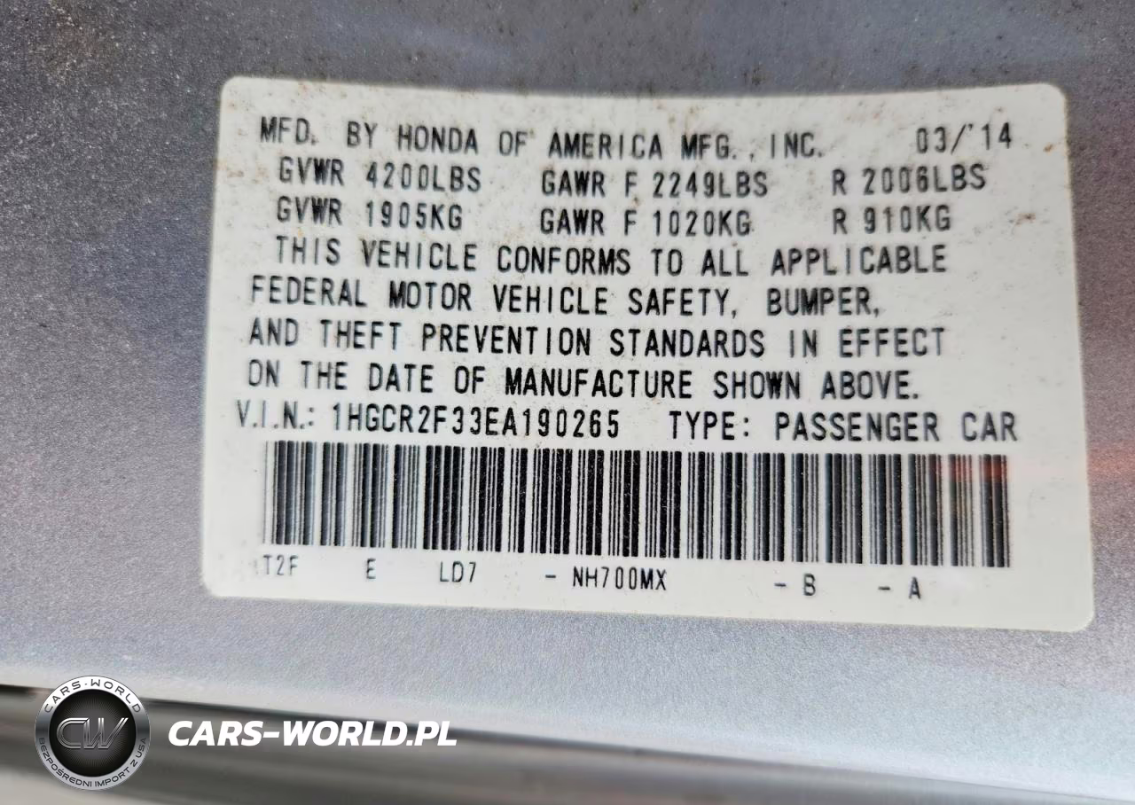 2014 Honda Accord Lx VIN:1HGCR2F33EA190265 - 12