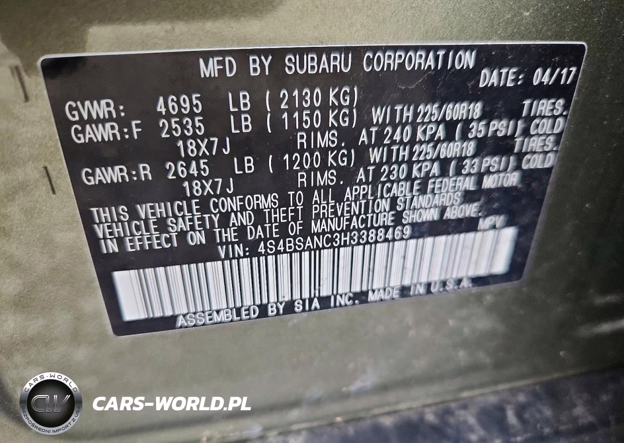 2017 Subaru Outback 2.5I Limited VIN:4S4BSANC3H3388469 - 13