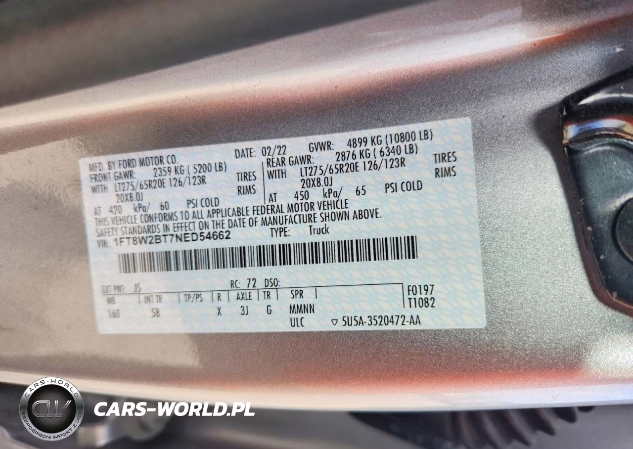 2022 Ford F250 Super Duty VIN:1FT8W2BT7NED54662 - 12