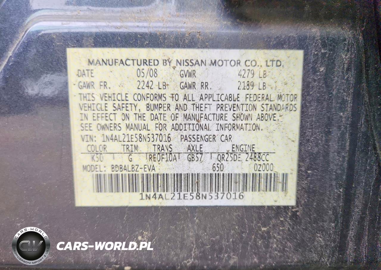 2008 Nissan Altima 2.5 VIN:1N4AL21E58N537016 - 12