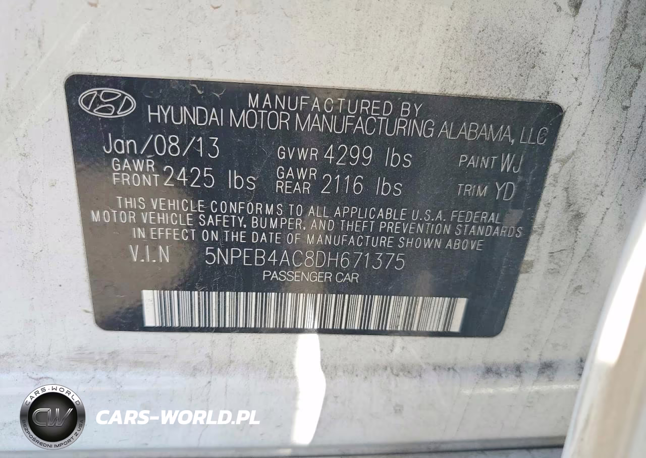 2013 Hyundai Sonata Gls VIN:5NPEB4AC8DH671375 - 12