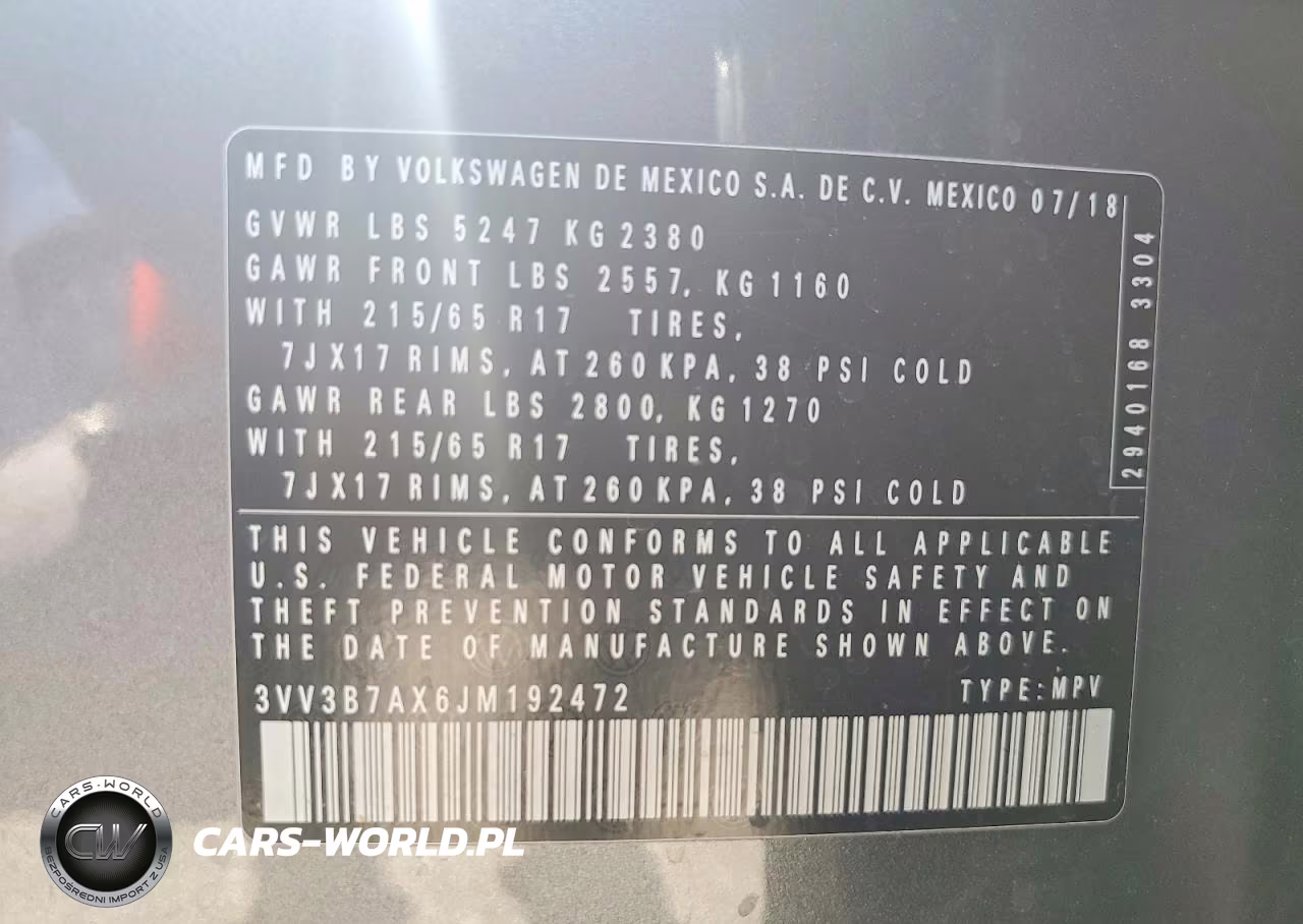 2018 Volkswagen Tiguan Se VIN:3VV3B7AX6JM192472 - 13