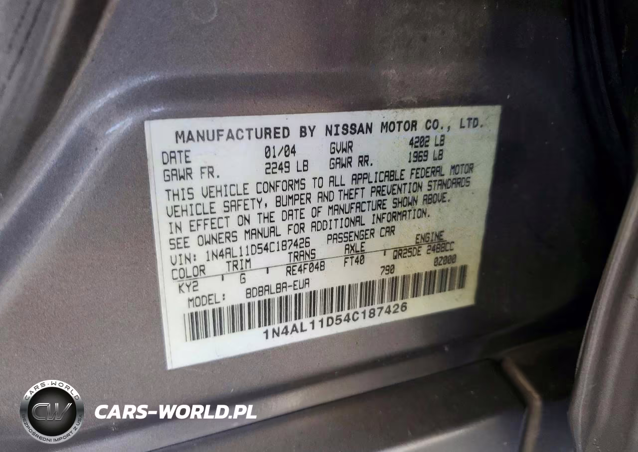 2004 Nissan Altima 2.5 VIN:1N4AL11D54C187426 - 12