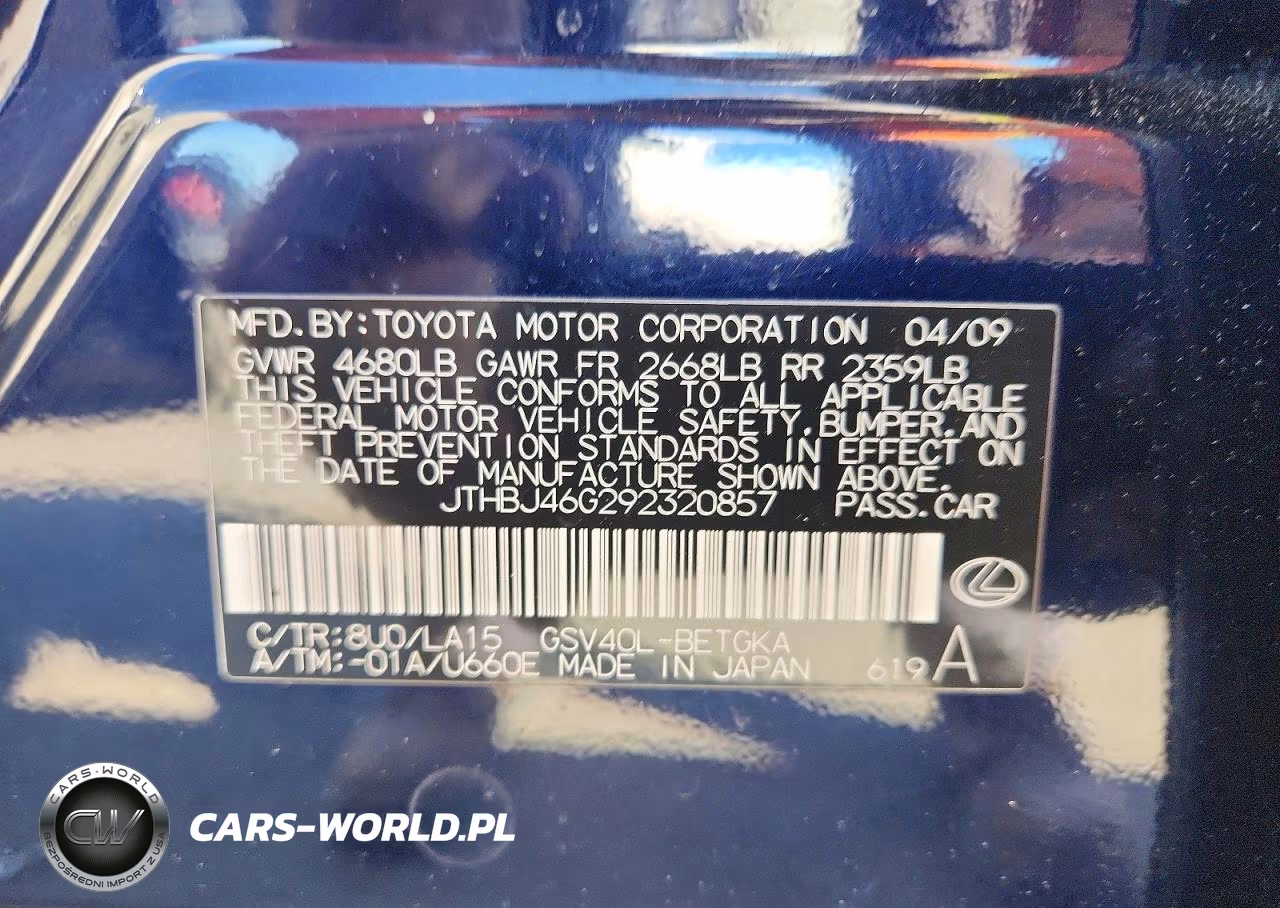 2009 Lexus Es 350 VIN:JTHBJ46G292320857 - 12