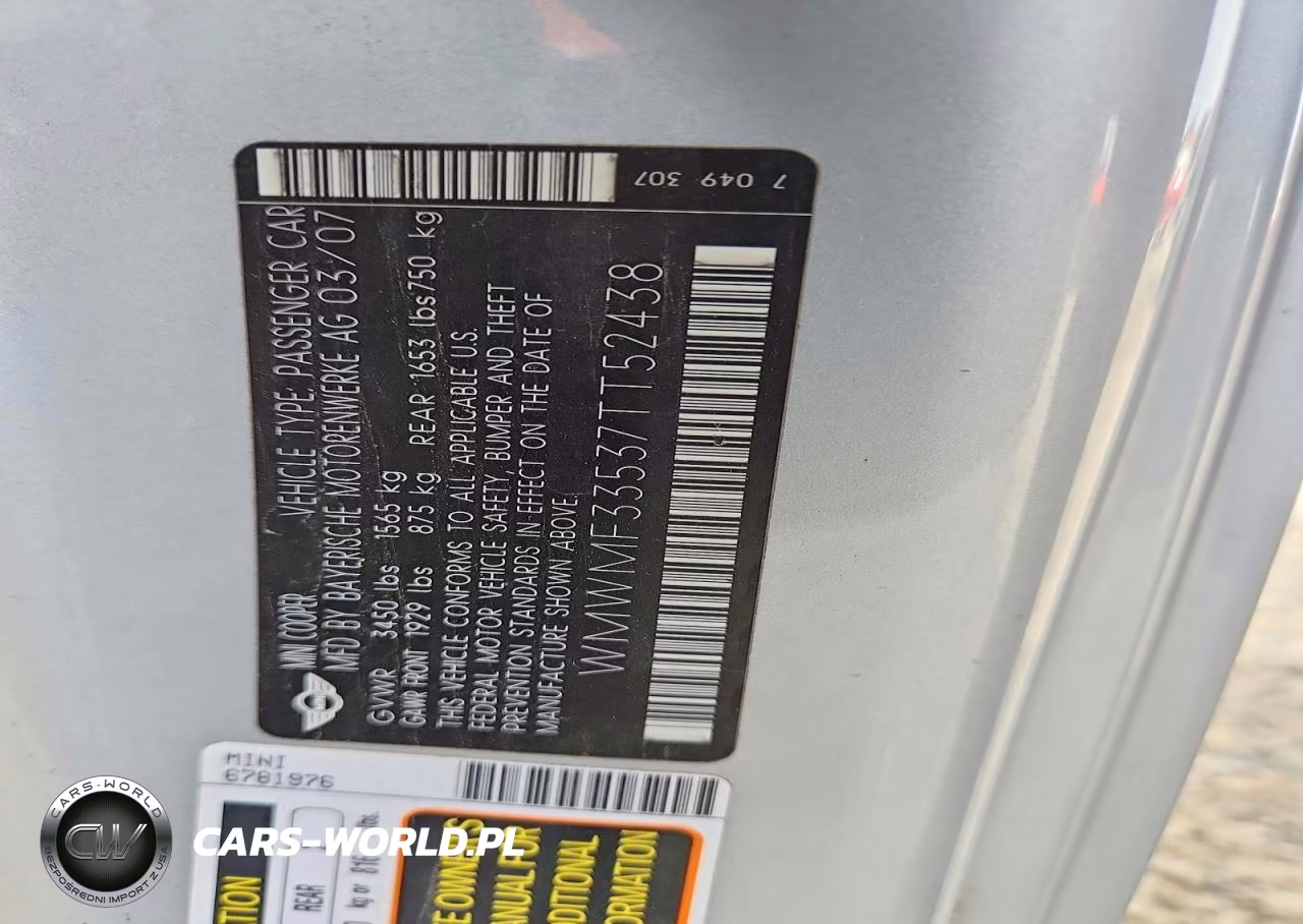 2007 Mini Cooper VIN:WMWMF33537TT52438 - 12
