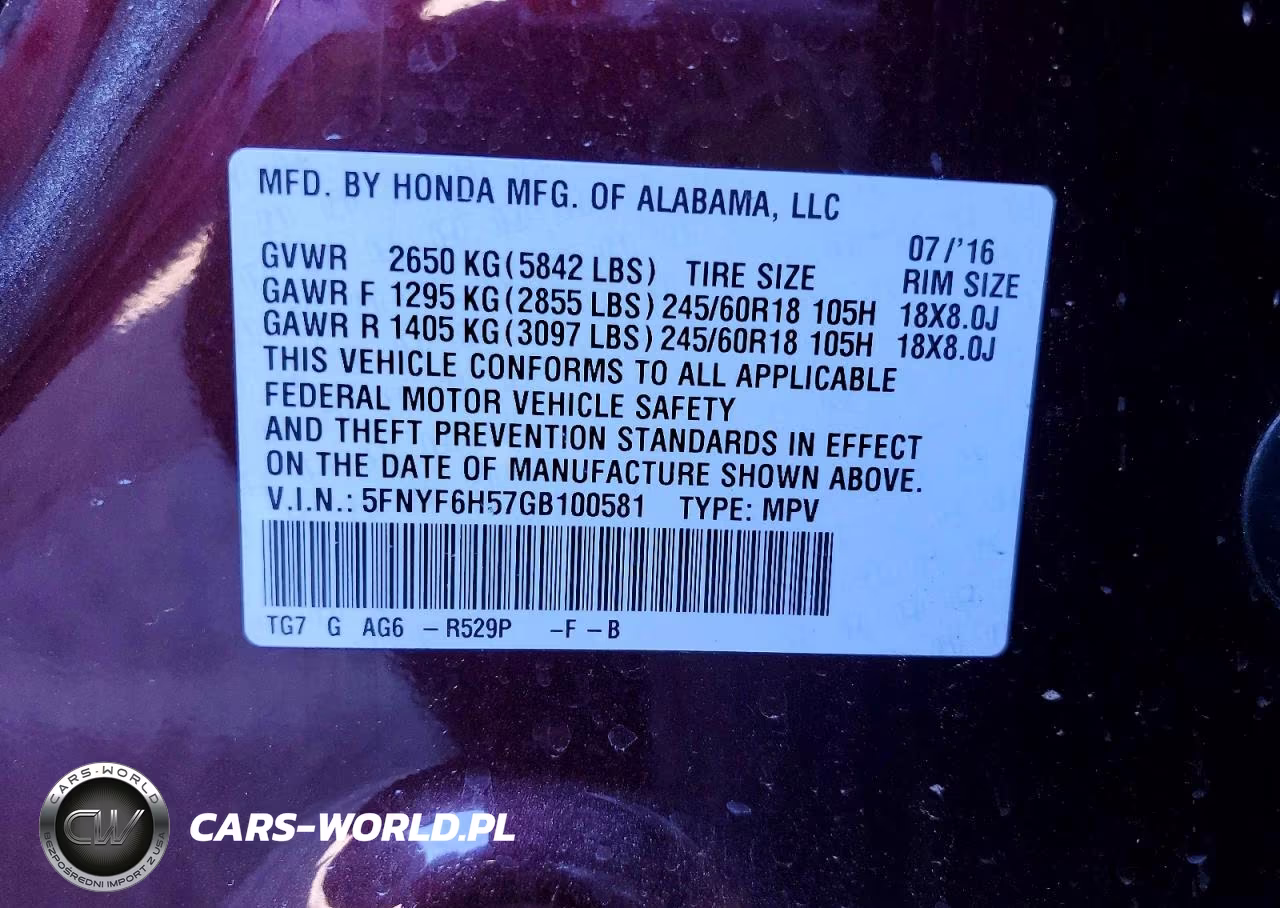 2016 Honda Pilot Exl VIN:5FNYF6H57GB100581 - 13