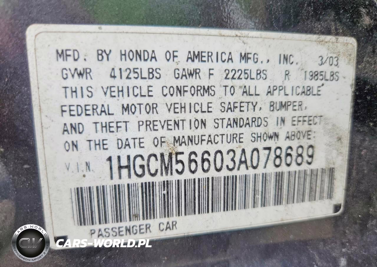 2003 Honda Accord Ex VIN:1HGCM56603A078689 - 12