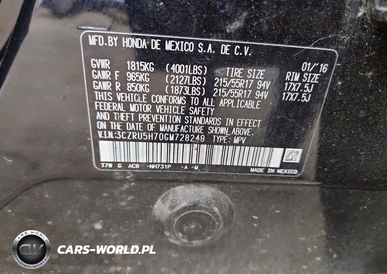 2016 Honda Hr-V Exl VIN:3CZRU5H70GM728249 - 13