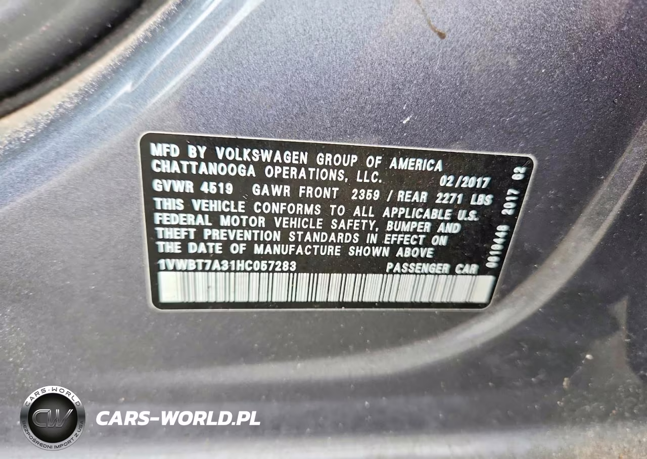 2017 Volkswagen Passat Se VIN:1VWBT7A31HC057283 - 12