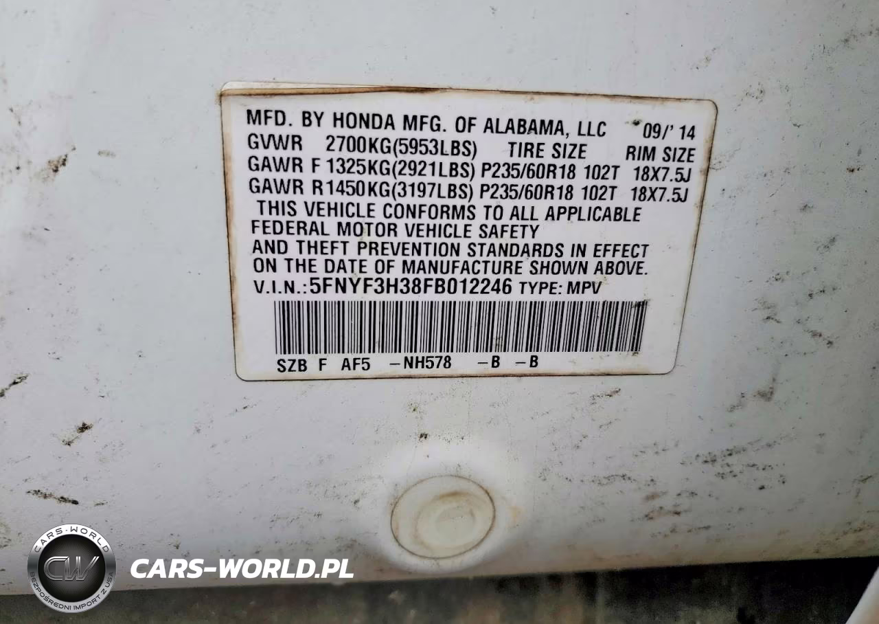 2015 Honda Pilot Se VIN:5FNYF3H38FB012246 - 13
