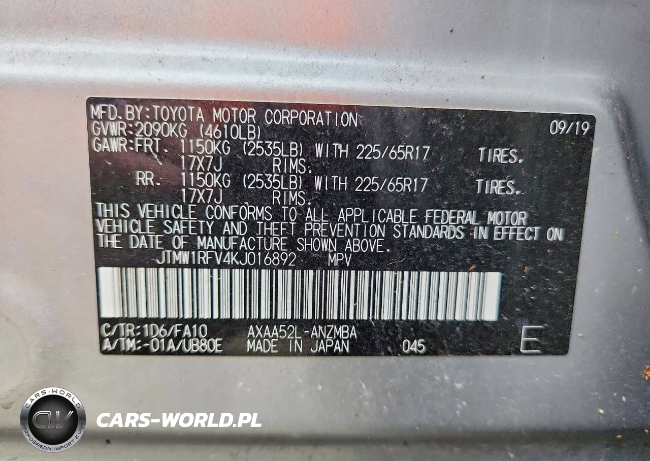 2019 Toyota Rav4 Xle VIN:JTMW1RFV4KJ016892 - 14
