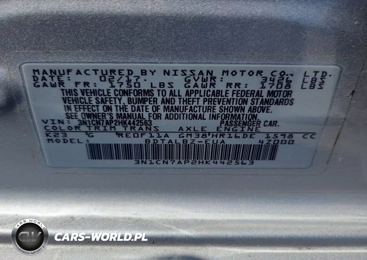 2017 Nissan Versa 1.6 Sv VIN:3N1CN7AP2HK442563 - 12