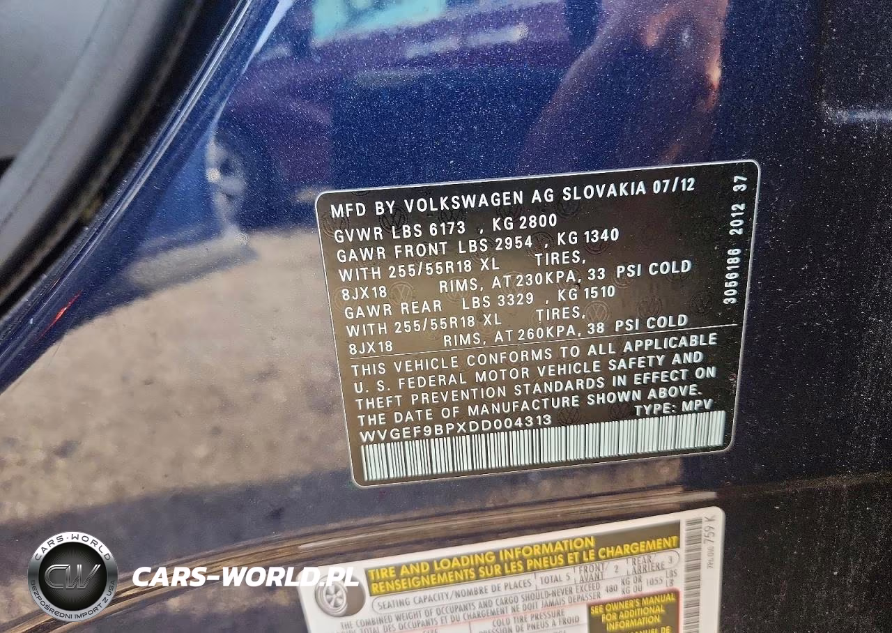 2013 Volkswagen Touareg V6 VIN:WVGEF9BPXDD004313 - 12