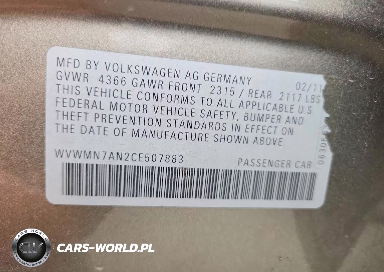 2012 Volkswagen Cc Sport VIN:WVWMN7AN2CE507883 - 12