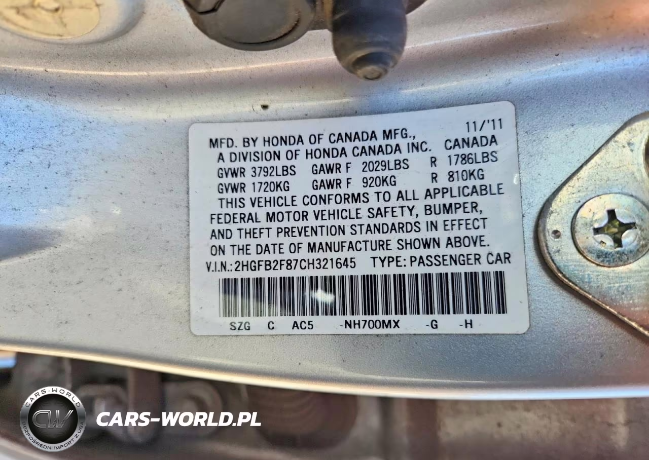 2012 Honda Civic Ex VIN:2HGFB2F87CH321645 - 12