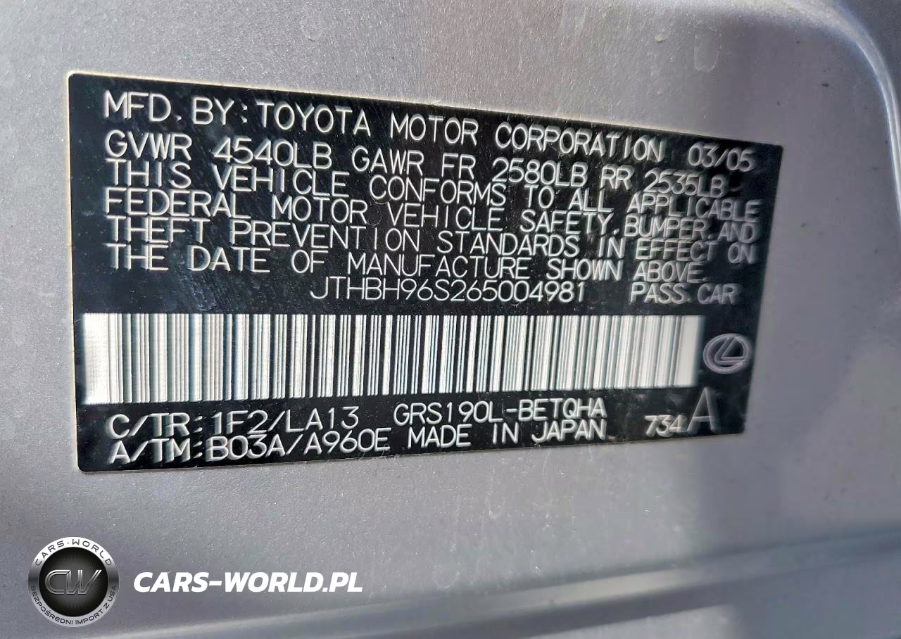 2006 Lexus Gs 300 VIN:JTHBH96S265004981 - 12