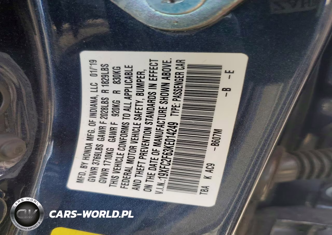 2019 Honda Civic Lx VIN:19XFC2F63KE014249 - 12